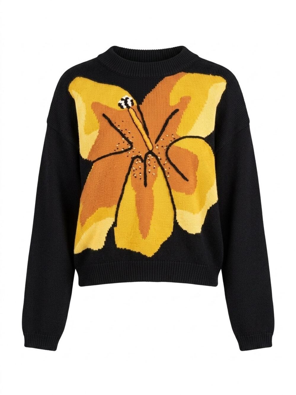 Pia Rucci Vintage Hibiscus Intarsia Knit Sweater L EUC Grandpacore wearable Art